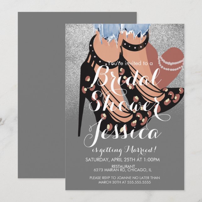 Invitation Mode Beauté Talons Jeans Mariage Gray (Devant / Derrière)