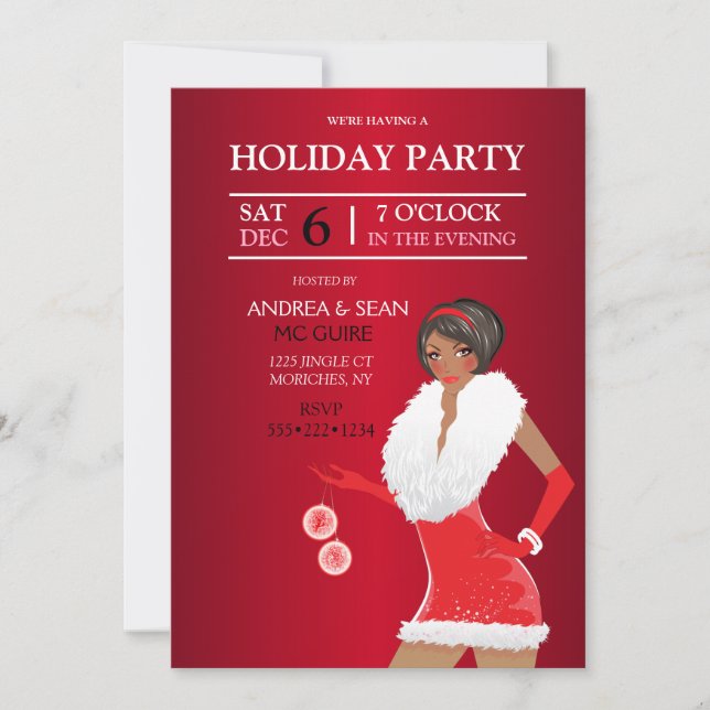 Invitation Mode fille afro-américaine de Noël vacances (Devant)