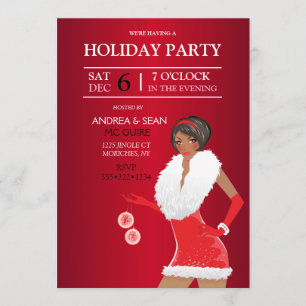 Invitation Mode fille afro-américaine de Noël vacances