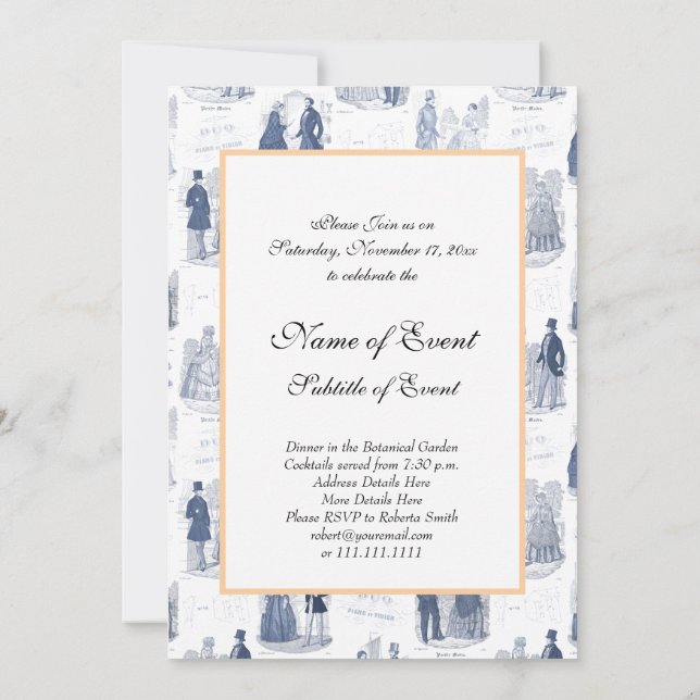 Invitation Mode française vintage bleue et blanche Toile (Dos)