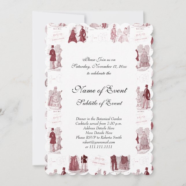 Invitation Mode française vintage rouge et blanc Toile (Dos)