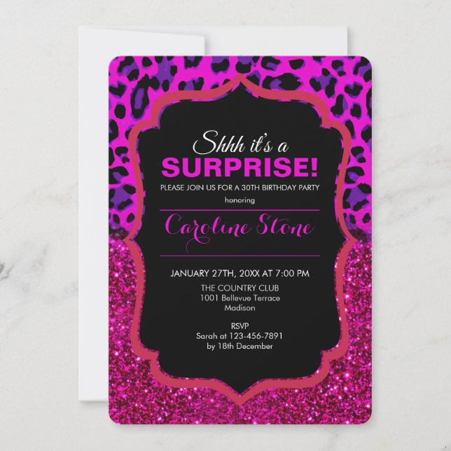 Invitation Mode moderne Parties scintillant rose violet Leopa (Devant)