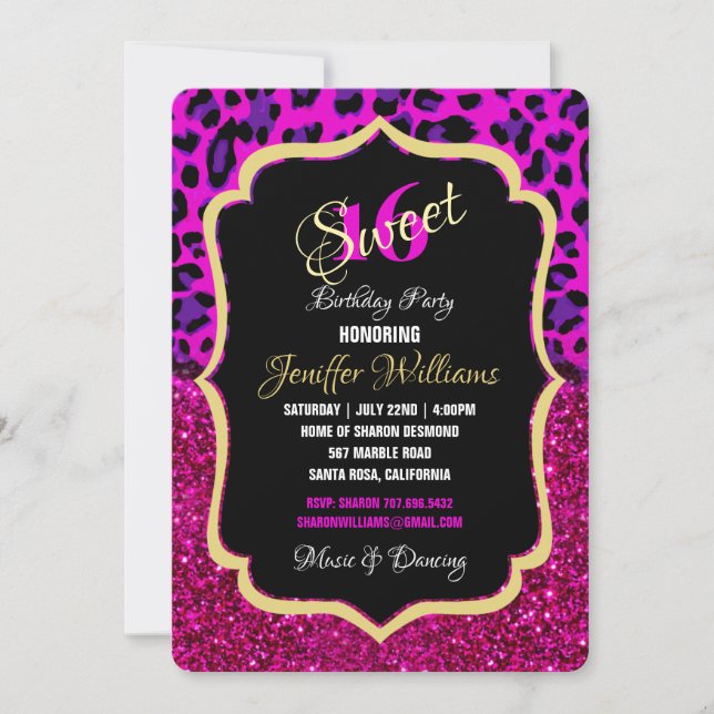 Invitation Mode moderne Parties scintillant rose violet Leopa (Devant)