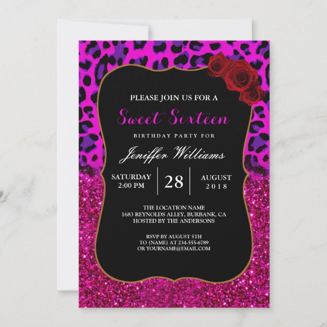 Invitation Mode moderne Parties scintillant rose violet Leopa (Devant)