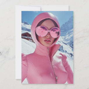 Invitation Mode Ski rose futuriste - Glam d'hiver stylé