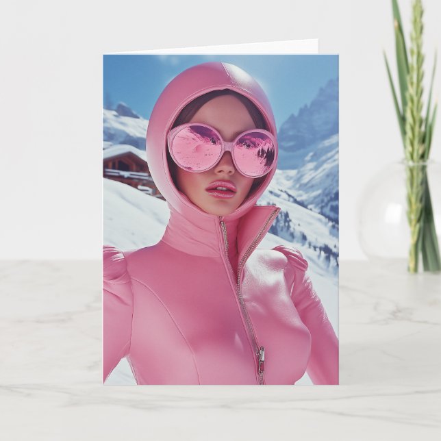 Invitation Mode Ski rose futuriste - Glam d'hiver stylé (Devant)