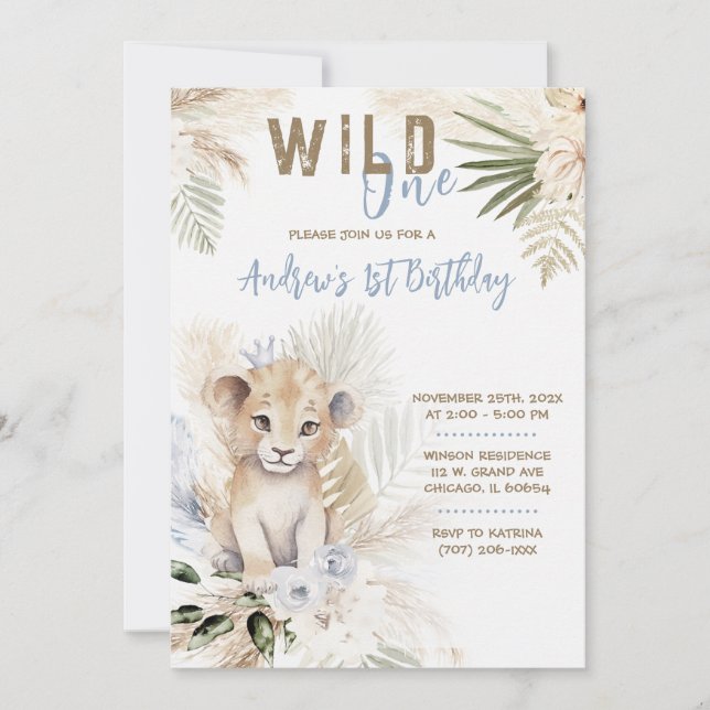 Invitation Modèle 1er anniversaire du prince lion (Devant)