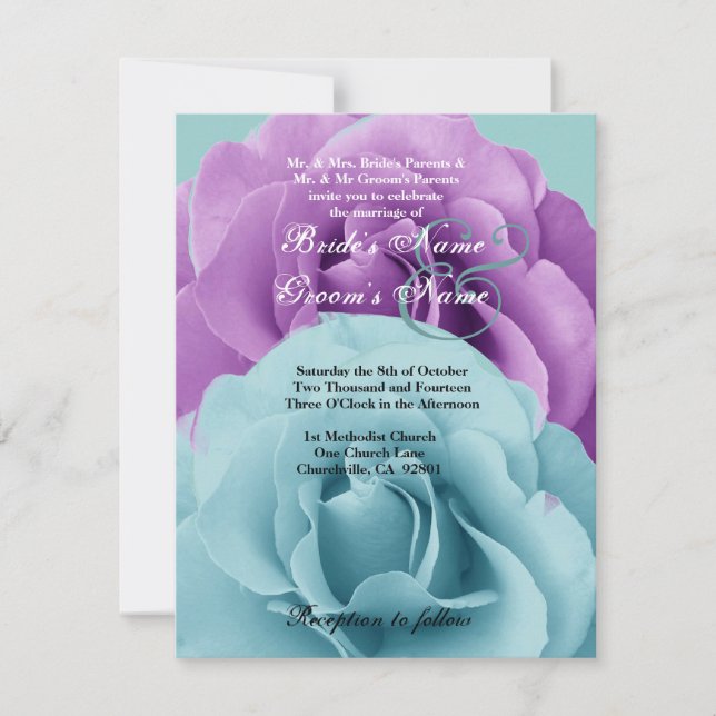 Invitation Modèle 2 de mariage de rose de bleu et de pourpre (Devant)