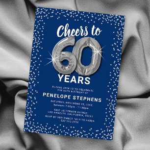 Invitation Modèle 60e anniversaire Blue Silver Glitter