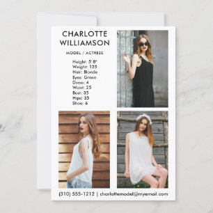 Invitation Modèle Acteur 3 Photo Comp Card 5x7 W