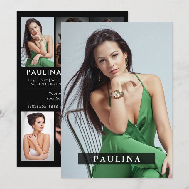 Invitation Modèle Acteur 5x7 Comp/Zed Card 7 Photo 2 Côté (Devant / Derrière)