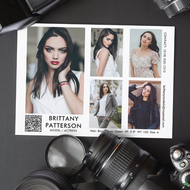 Invitation Modèle Acteur Comp Card 5 Photo Votre Code QR (Available in high quality print or digital download for quick messaging, email or self printing.)