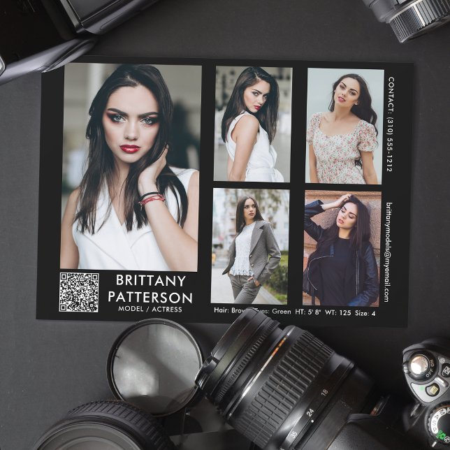 Invitation Modèle Acteur Comp Card 5 Photo Votre Code QR (Available in high quality print or digital download for quick messaging, email or self printing.)