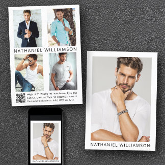 Invitation Modèle Acteur QR Code 5 Photo Pro Comp Card