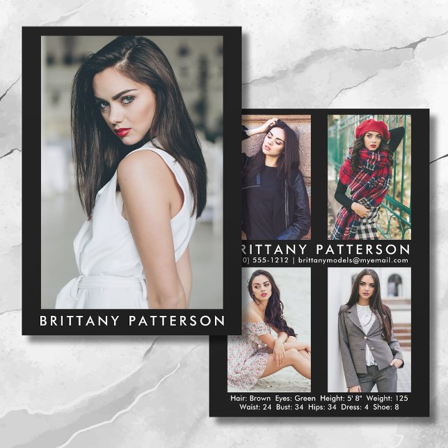 Invitation Modèle Actor 5x7 Comp Card 4 Photo Back Blk (Available in high quality print or digital download for quick messaging, email or self printing.)