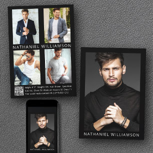 Invitation Modèle Actor QR Code 5 Photos Pro Comp Card