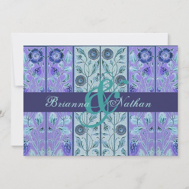 Invitation Modèle Aqua et Purple Mariage damassé (Devant)