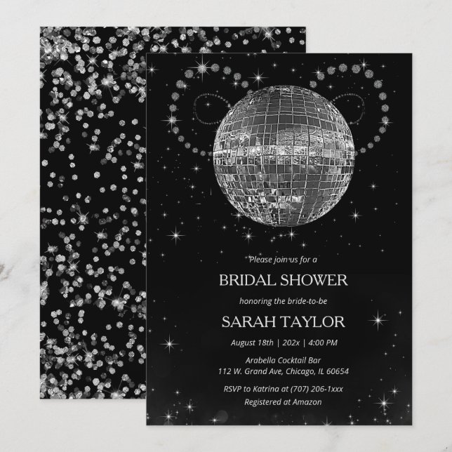 Invitation Modèle Argent pour Baby Shower Rétro Disco Mariée (Devant / Derrière)