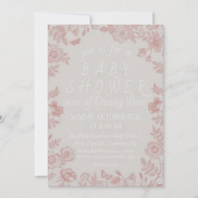 Invitation Modèle Baby shower rose (Devant)