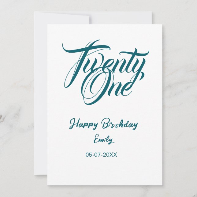 Invitation modèle bleu pour 21e anniversaire avec nom date an (Devant)