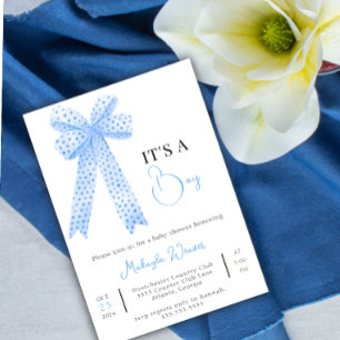Invitation Modèle BowTemplate Bleu Printabl bébé garçon douch