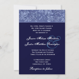 Invitation Modèle Bue and Midnight Mariage damassé
