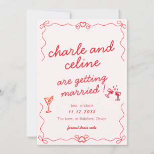 Invitation modèle coloré funky écrit à la main pour mariage