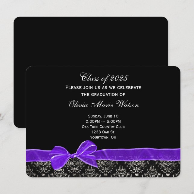 Invitation Modèle damas de diplôme avec arc violet (Devant / Derrière)