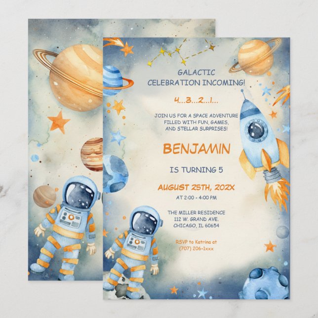 Invitation Modèle d'anniversaire d'espace personnalisé (Devant / Derrière)