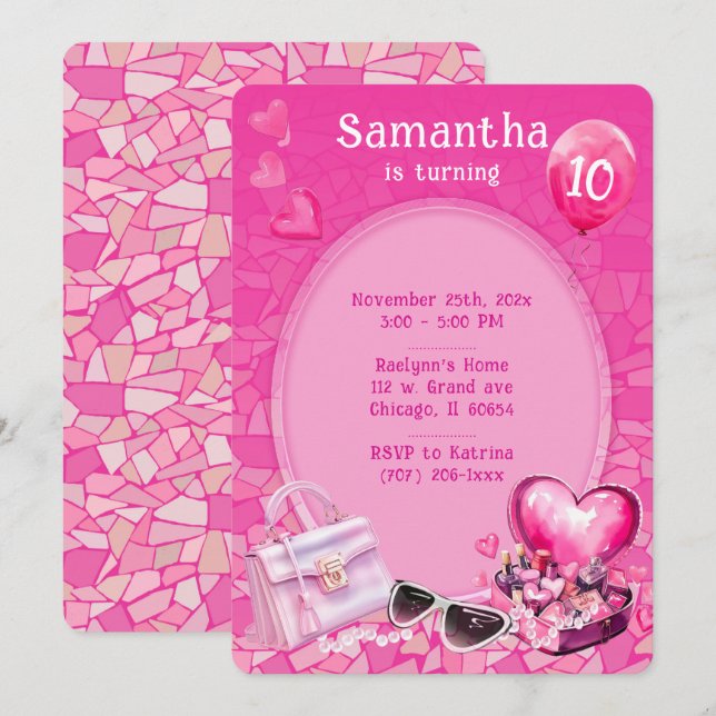 Invitation Modèle d'anniversaire rose poupée personnalisée (Devant / Derrière)