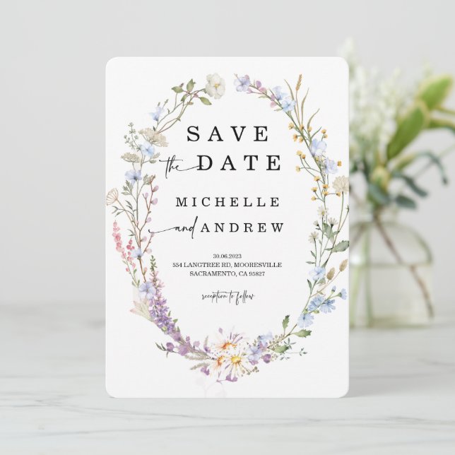 Invitation Modèle d'annonce de mariage Wildflower (Debout devant)