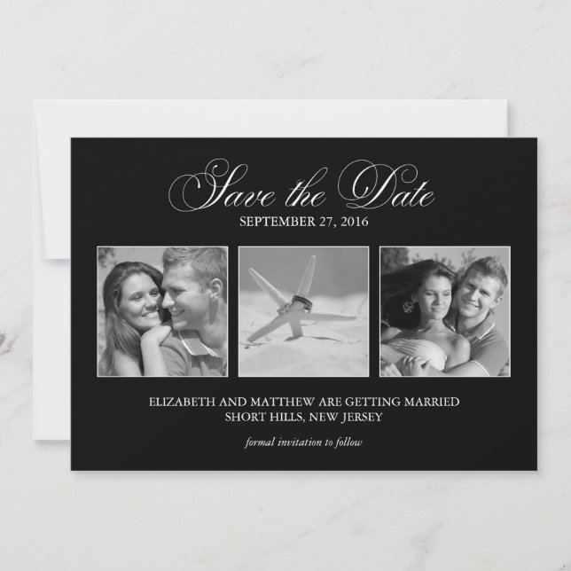 Invitation Modèle de 3 photos pour mariage, Save the Date (Devant)
