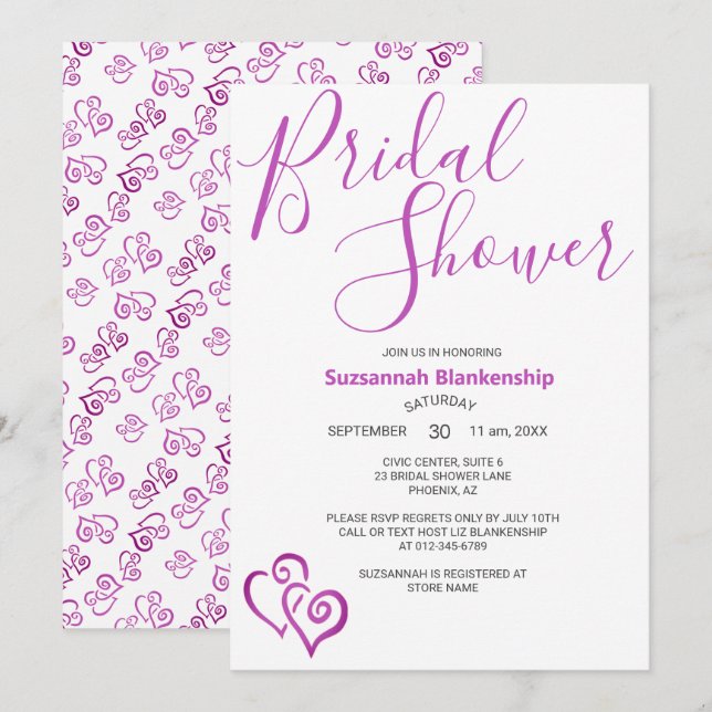 Invitation Modèle de Baby Shower Coeurs Roses Reliés (Devant / Derrière)