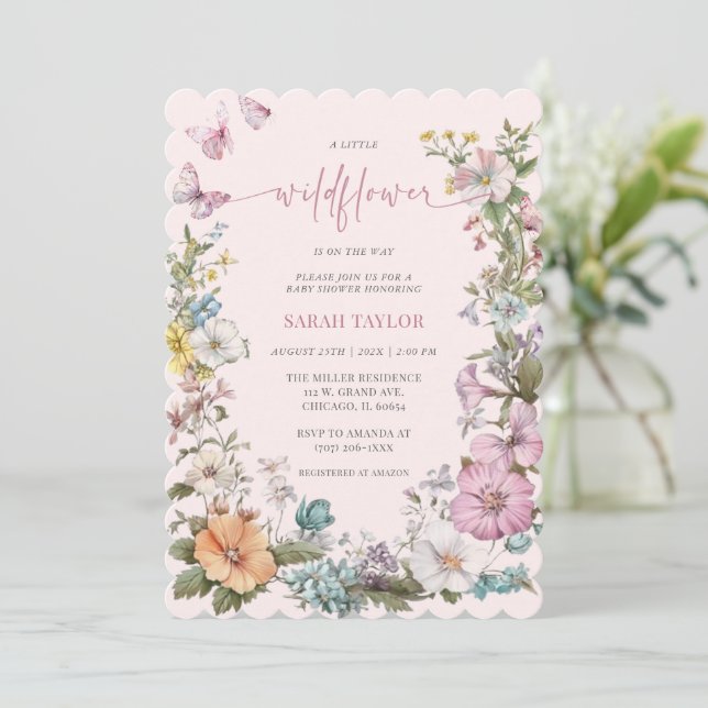 Invitation Modèle de Baby Shower de Fleurs Sauvages Éditable (Debout devant)