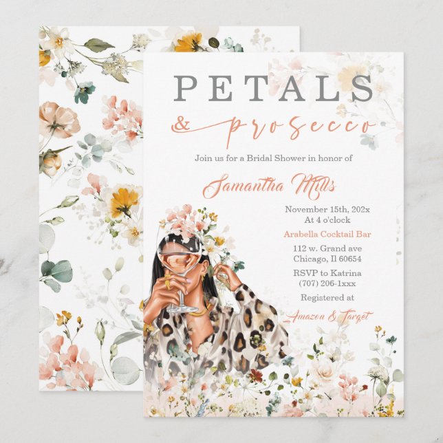 Invitation Modèle de Baby Shower Fleurs et Prosecco (Devant / Derrière)