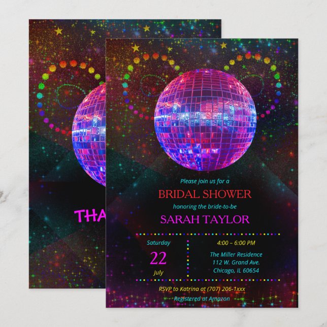 Invitation Modèle de Baby Shower Rétro Disco pour Mariée (Devant / Derrière)