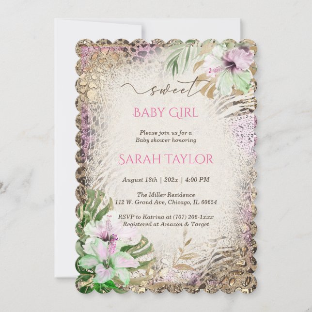Invitation Modèle de Baby Shower sur le thème de l'imprimé lé (Devant)
