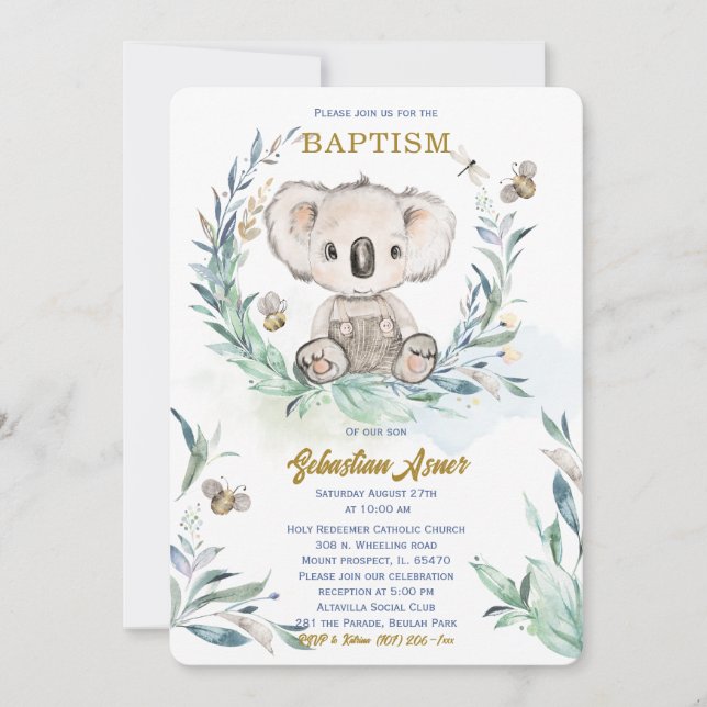 Invitation Modèle de baptême de koala personnalisé (Devant)