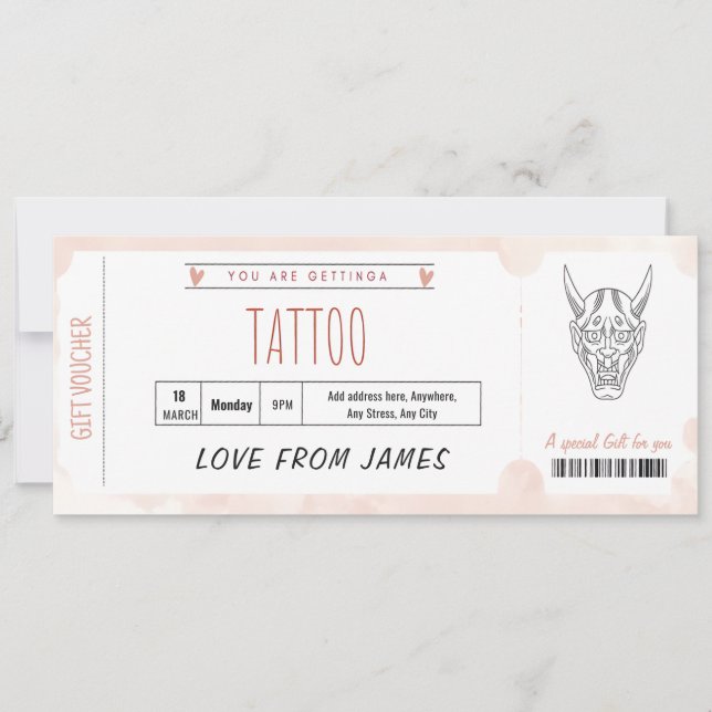 Invitation Modèle de billet de bon de tatouage surprise modif (Devant)