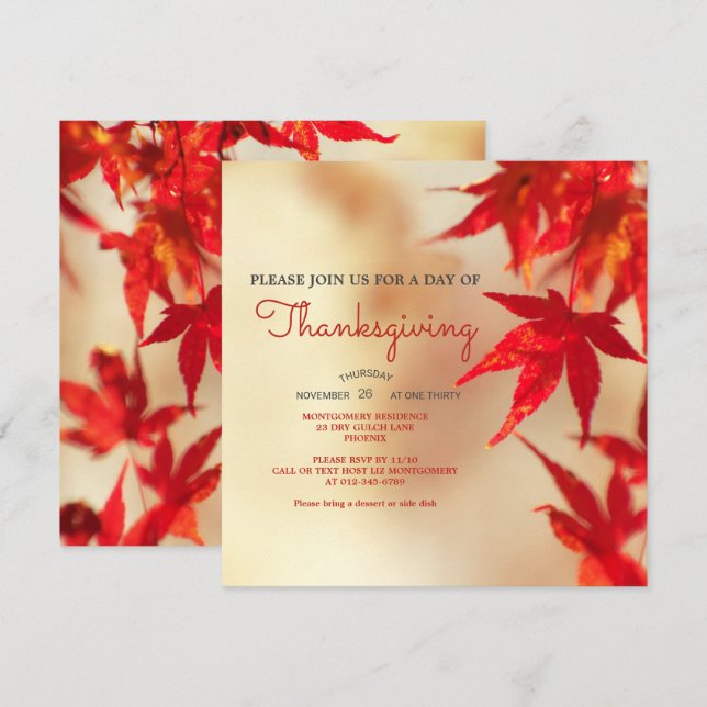 Invitation Modèle de bordure de feuilles d'automne rouges de  (Devant / Derrière)