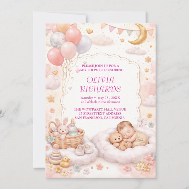 Invitation Modèle de carton d'invitation à une baby shower mo (Devant)