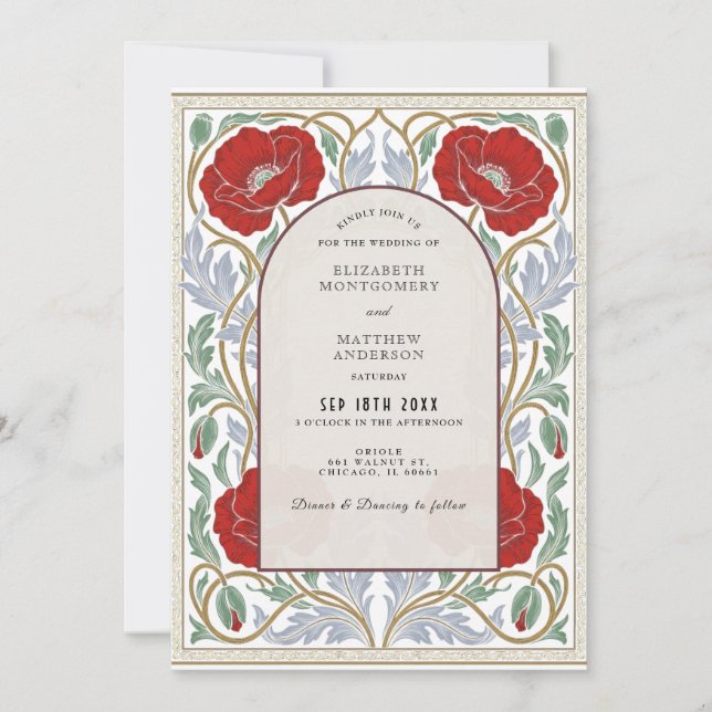 Invitation Modèle de carton d'invitation de mariage floral Ar (Devant)