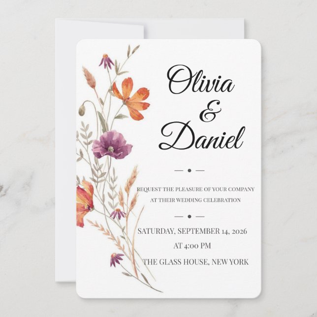 Invitation Modèle de carton d'invitation de mariage floral mi (Devant)