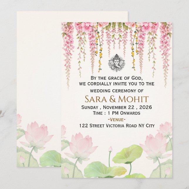 Invitation Modèle de carton d'invitation de mariage indien mo (Devant / Derrière)