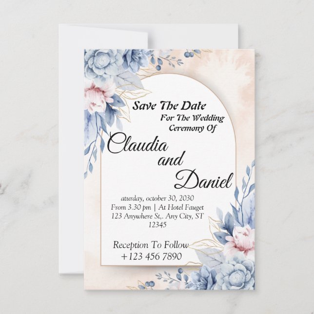 Invitation Modèle de carton d'invitation floral de mariage mo (Devant)