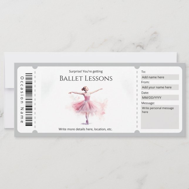 Invitation Modèle de certificat-cadeau de cours de ballet (Devant)