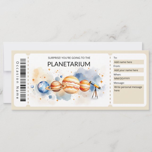 Invitation Modèle de certificat-cadeau de planétarium (Devant)