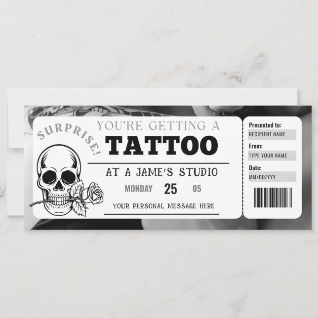 Invitation Modèle de certificat cadeau pour un tatouage perso (Devant)