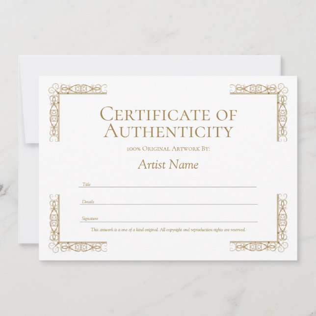 Invitation Modèle de certificat d'authenticité modifiable (Devant)