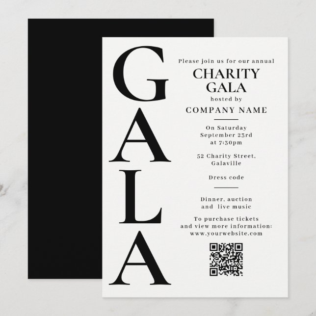 Invitation Modèle de code QR pour un gala de charité pour une (Devant / Derrière)